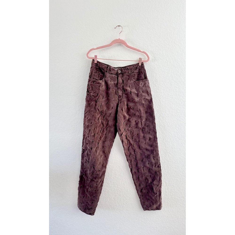 Vintage Action Wear Textured High Rise Trousers Womens 12 Brown Crushed Tapered